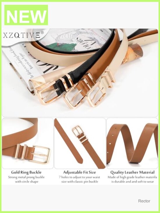 3 Pack Leather Waist Belts for Women with Gold Buckle main image 4